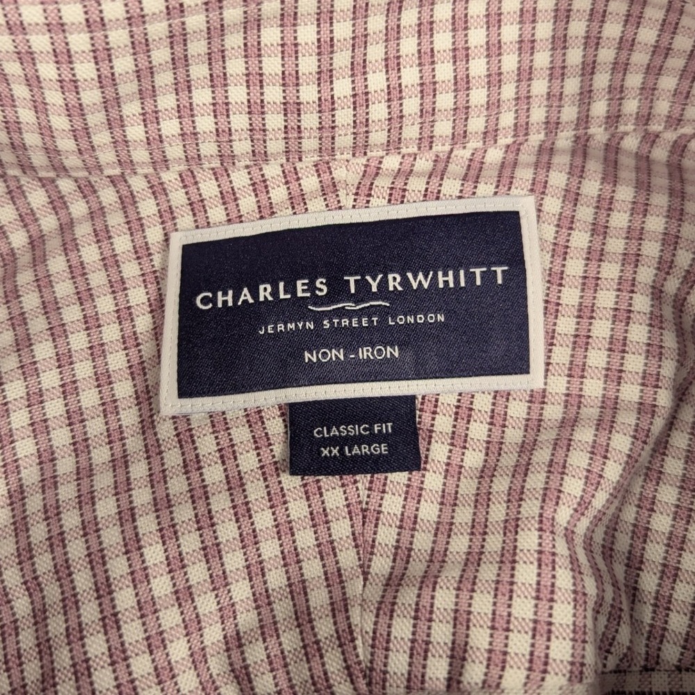 Charles Tyrwhitt Mens XXL Classic Fit Non-Iron Micro Check Dress Shirt Burgundy - Picture 4 of 5